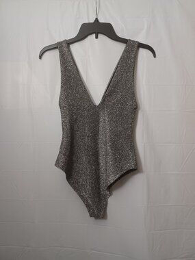 ZARA SILVER SPARKLING BODYSUIT TOP SIZE US SMALL